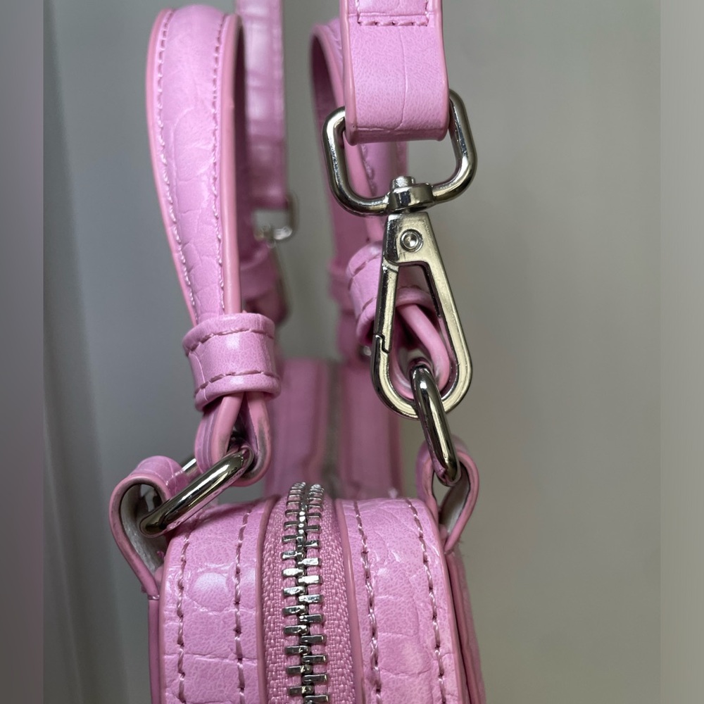 Zara Croc Embossed Top Handle Bag with Strap Pink Silver - Picture 11 of 16